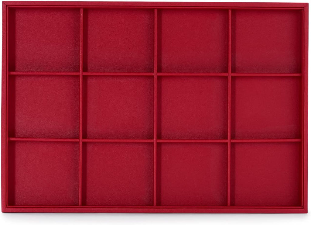 Oirlv Gorgeous Red Leather Jewelry Tray 12 Grid Jewelry Drawer Organizer Bracelet Earrings Watches Storage
