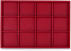 Oirlv Gorgeous Red Leather Jewelry Tray 12 Grid Jewelry Drawer Organizer Bracelet Earrings Watches Storage