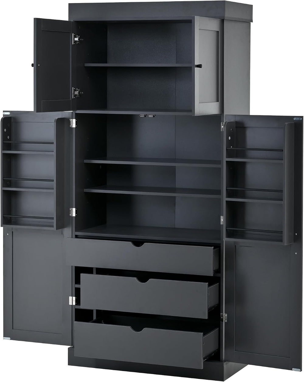 77" Tall Kitchen Pantry Cabinet with 3 Drawers, Large Wooden Kitchen Org...