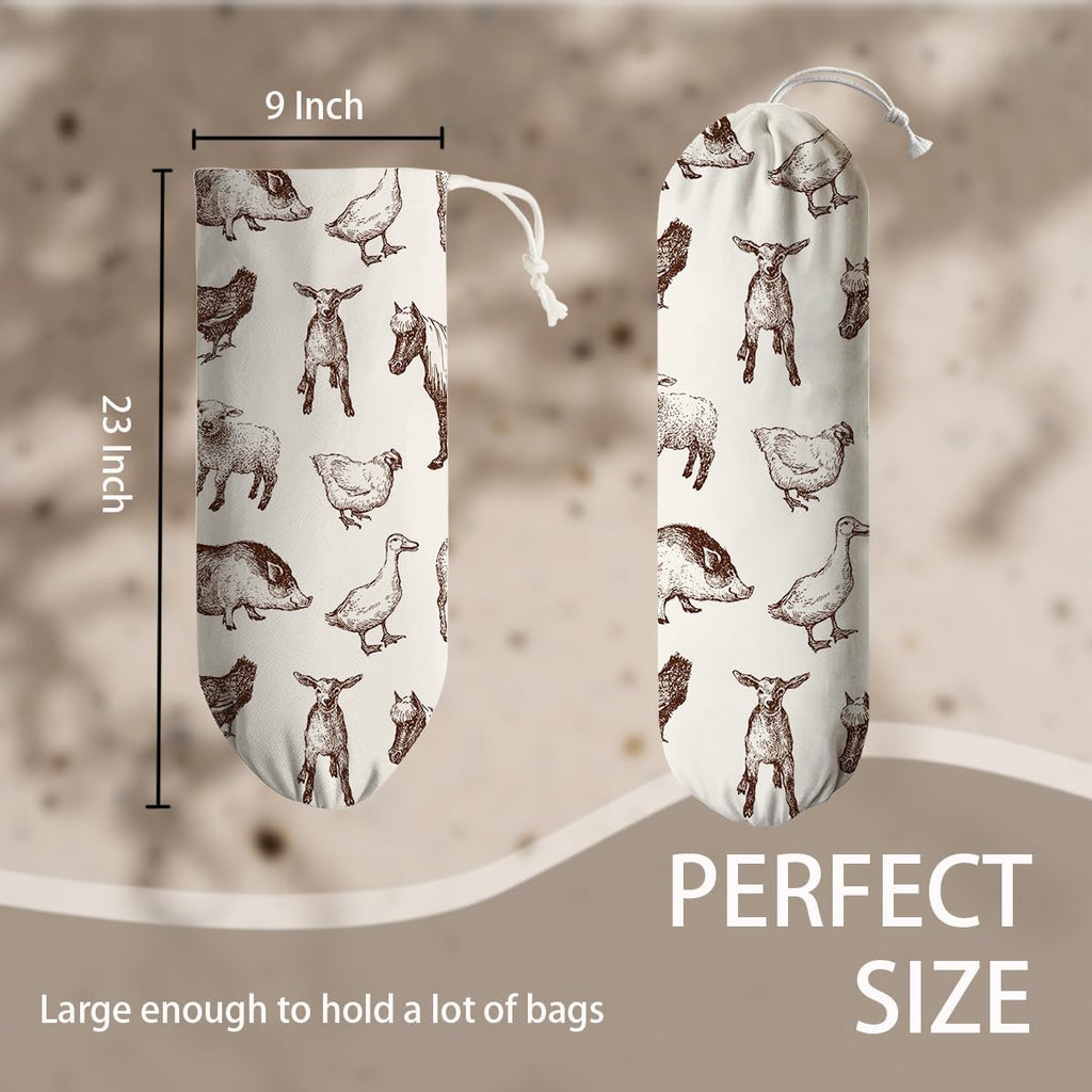 Animals Plastic Bag Holder, Reusable Hanging Grocery Bags Organizer, Wall Mount Plastic Bags Organizer Dispenser for Kitchens, Grocery Stores, Camping Trips, Kitchen Pattern Garbage Bag 50
