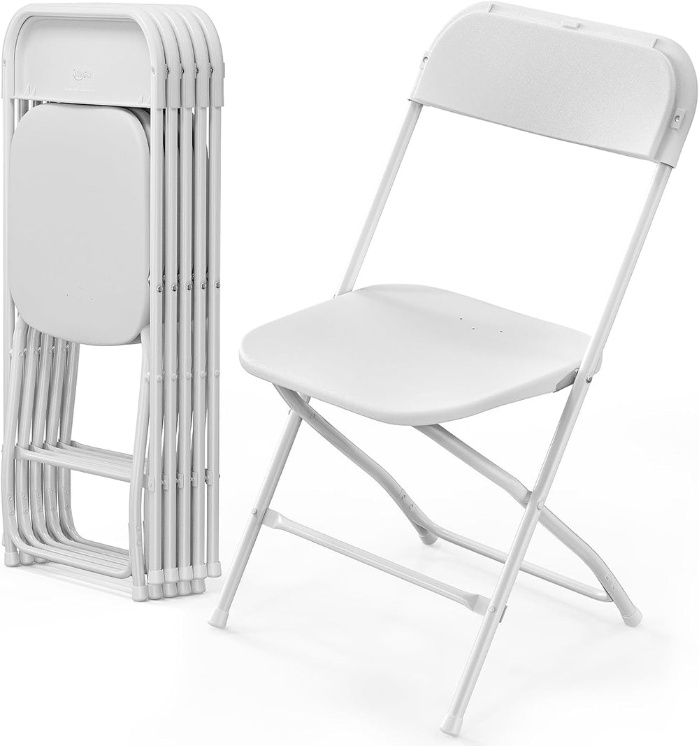 VINGLI 6 Pack White Plastic Folding Chair, Indoor Outdoor Portable Stackable ...