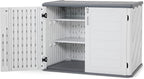 Macrout 25 Cu.Ft Small Plastic Outdoor Storage Cabinet with Shelves, 4.3 x 2.5 ft Waterproof Resin Outdoor Storage Shed with Floor, Lockable Horizontal Shed for Garden and Patio