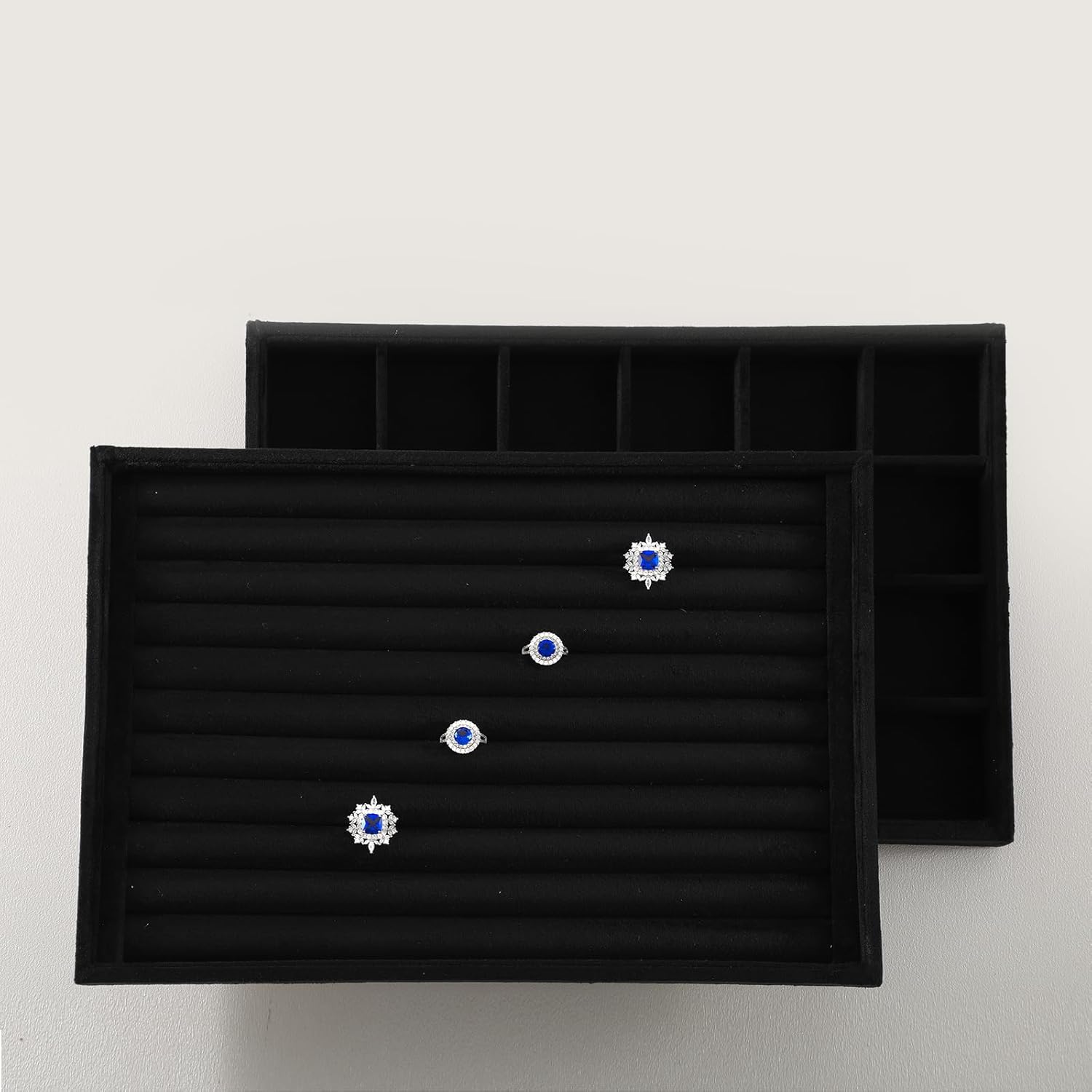 Ring Display Tray, Velvet Jewelry Trays,Premium Ring Organizer,Luxury Stud Earring Organizer,Black Jewlery Organizer