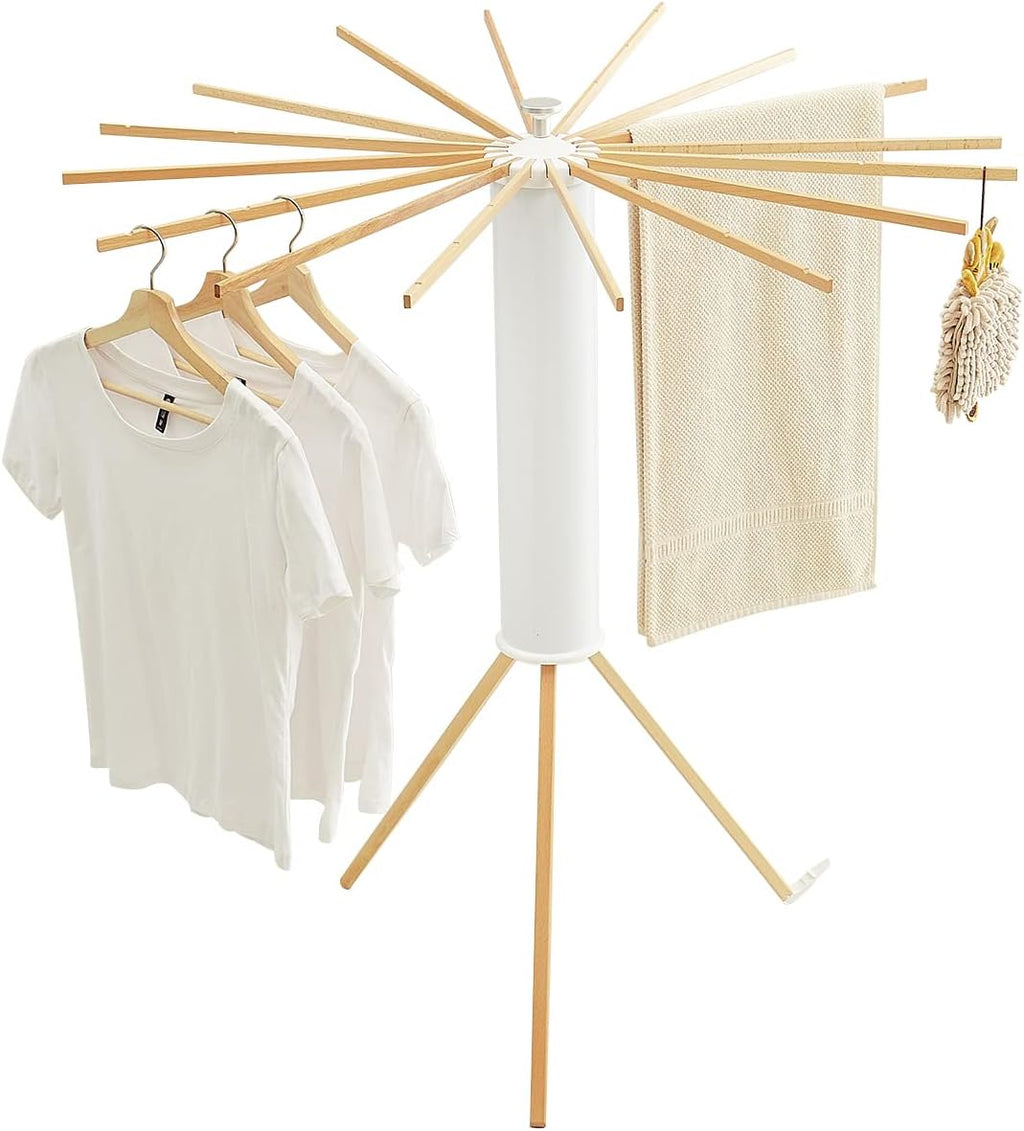 JOOM Tripod Clothes Drying Rack, Garment Rack Portable and Foldable Space Saving Laundry Drying Rack - Drying Rack Clothing Floor Folding Balcony Bedroom Household Wooden