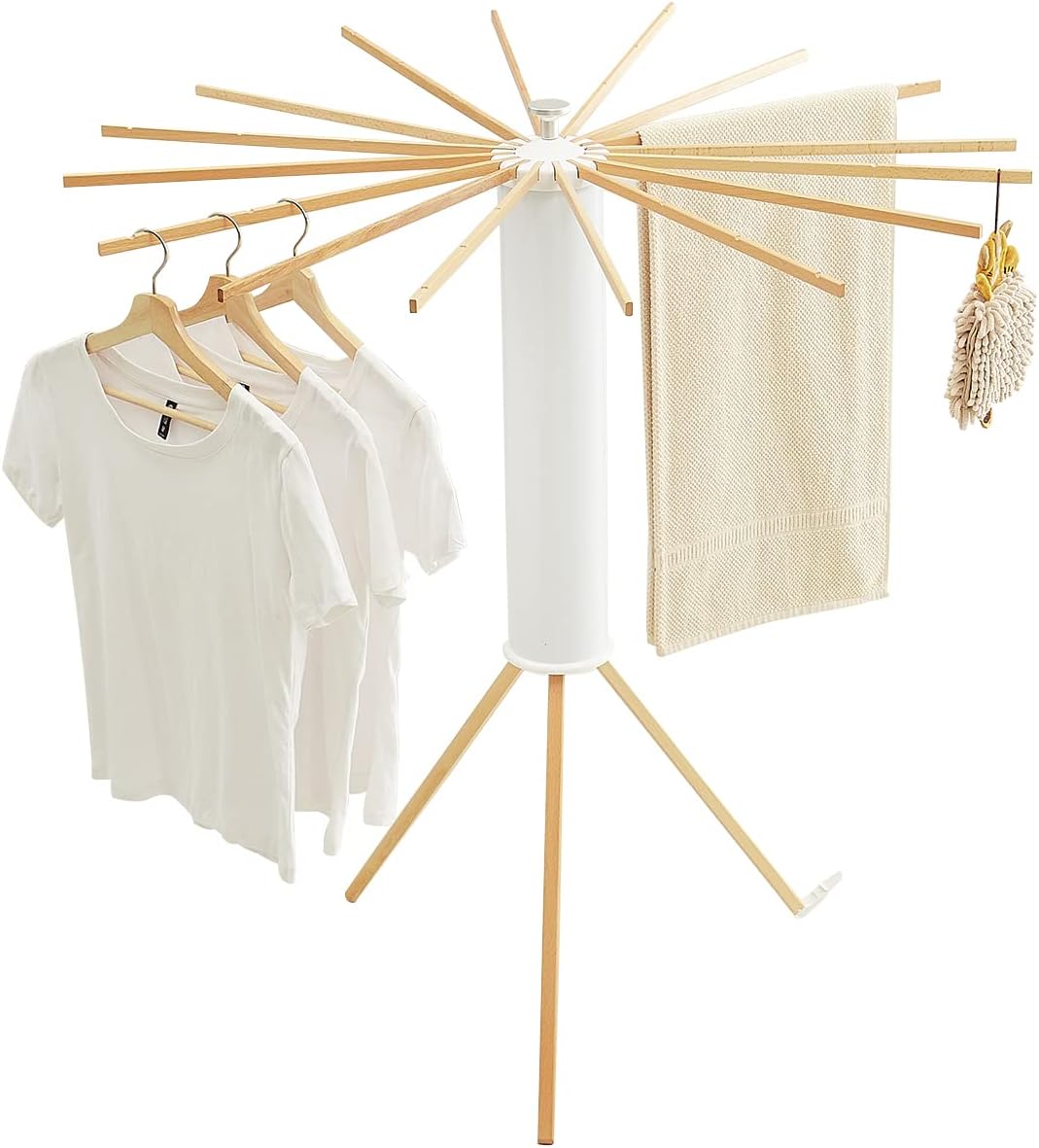 JOOM Tripod Clothes Drying Rack, Garment Rack Portable and Foldable Space Saving Laundry Drying Rack - Drying Rack Clothing Floor Folding Balcony Bedroom Household Wooden