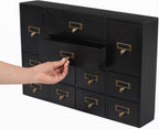 12-Drawer Wooden Storage Cabinet Organizer, Apothecary Cabinet Vintage Library Card Catalog Cabinets for Countertop Apothecary Tea Coffee Pod Storage (Black)