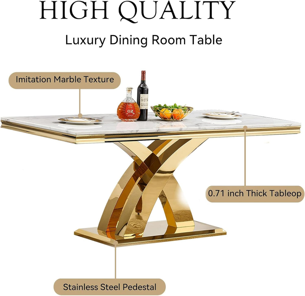 Luxury 7 Piece Dining Set, Modern 68.11" Faux Marble Dining Table with 6...
