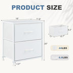 DUMOS Nightstand Small Dresser with 2 Fabric Drawers Side Tables Bedroom End Table Kids Bedside Storage Furniture for 20 inch Tall Night Stand for Closet, Entryway, College Dorm, White(2 Pack)