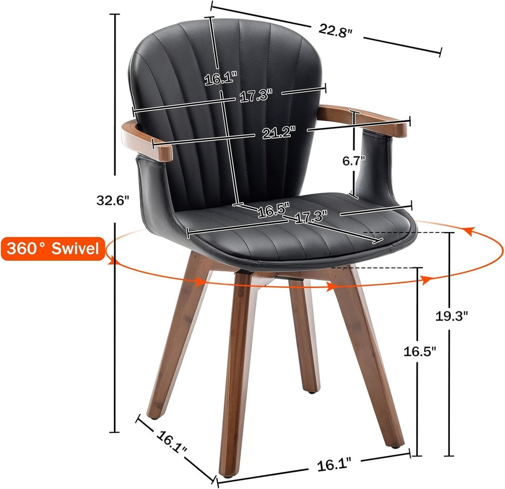 LUNLING Swivel Dining Chairs Set of 4, Mid Century Modern Black Faux Leather ...
