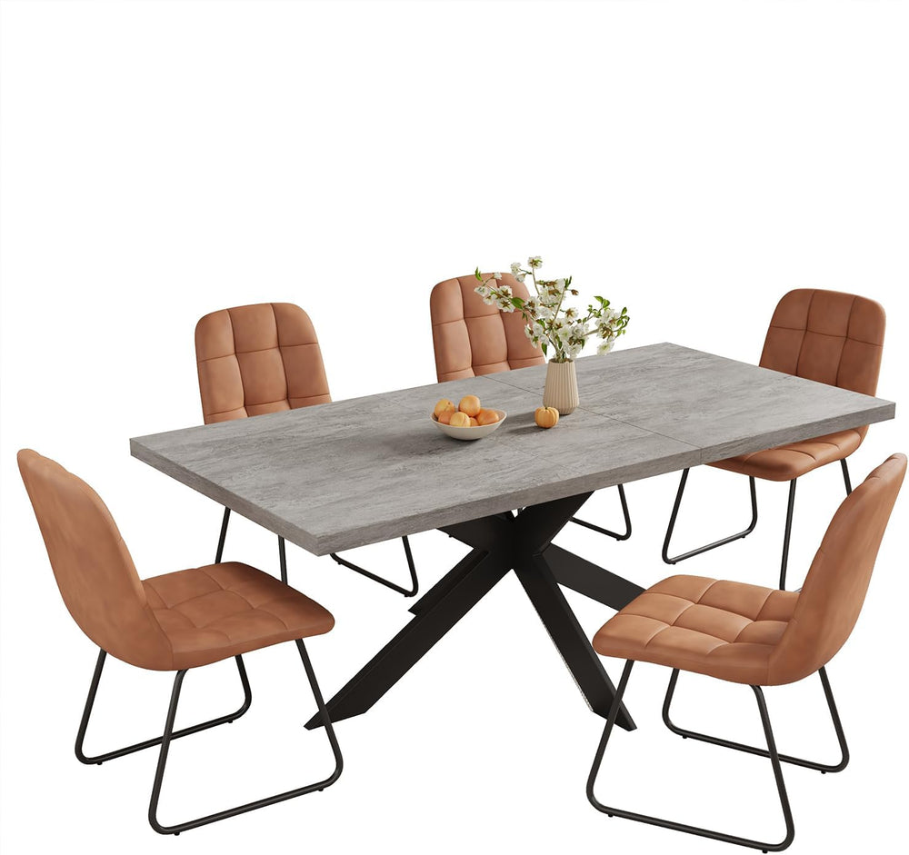 ZckyCine 7-Piece Dining Table Set, 63"-79" Extendable Rectangular W...