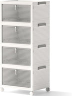 Storage Bins with Lids,4 Tier Stackable Storage Bins with Drawers,4 Pack Collapsible Plastic Storage Boxes with Wheel-1 Lid,23QT Foldable Containers for Closet Living Room Bedroom Office.