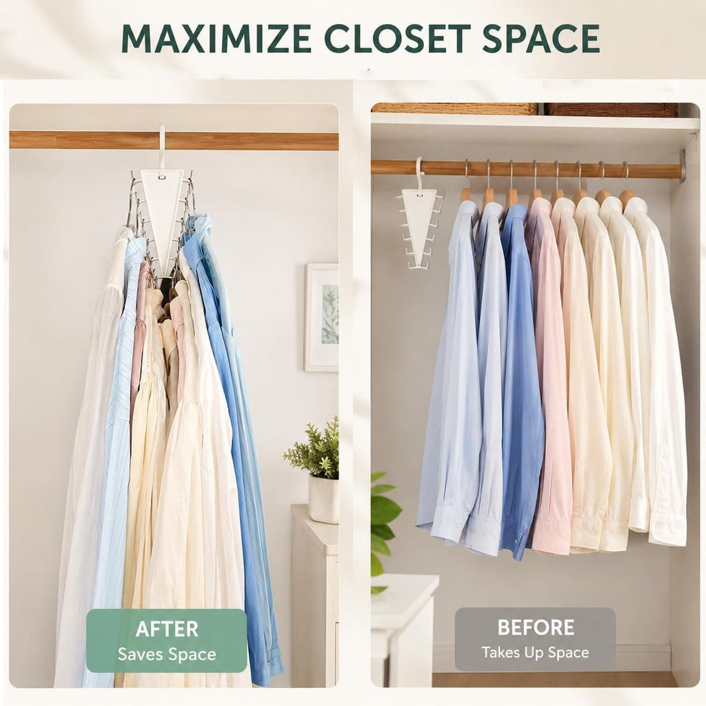 V Shaped Double-Sided Closet Organizer Hanger, 360° Rotating Multi-Layer Vertical Clothes Storage Rack with 12 Hooks, Space Saving Organizer for Hats, Scarves, Belts, Bags and Ties (8PC)