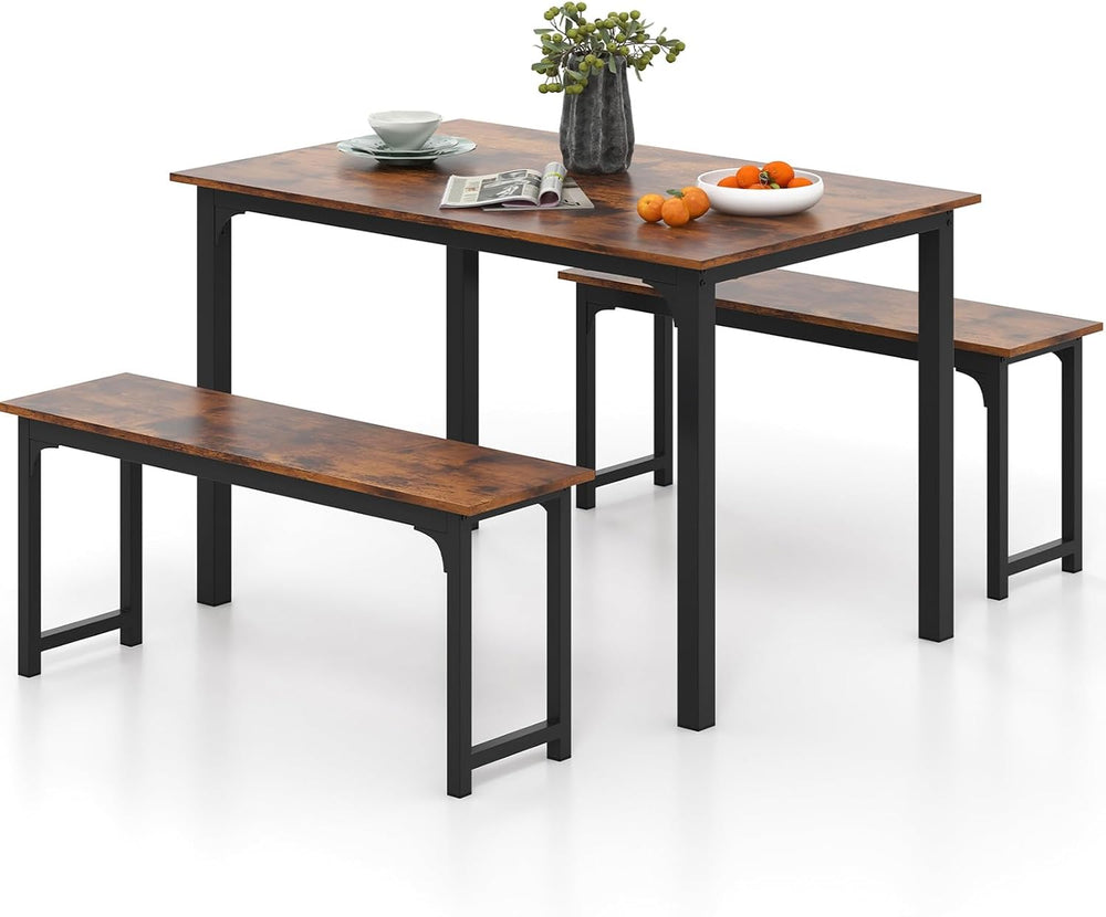 Tangkula 3-Piece Dining Table Set with Bench, Rectangular Kitchen Table with ...
