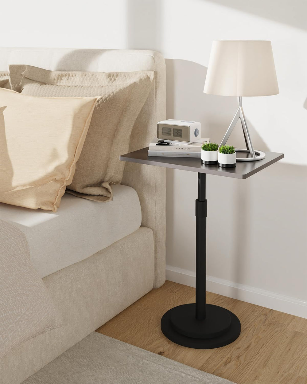 Small Side Table, Height Adjustable Nightstand, Square Indoor Metal Plant Sta...