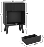 Nightstand, Modern Bedside Table with Storage Drawers and Open Wood Shelf, Night Stand with Solid Wood Legs, End Tables Side Tables for Living Room, Bedroom Black