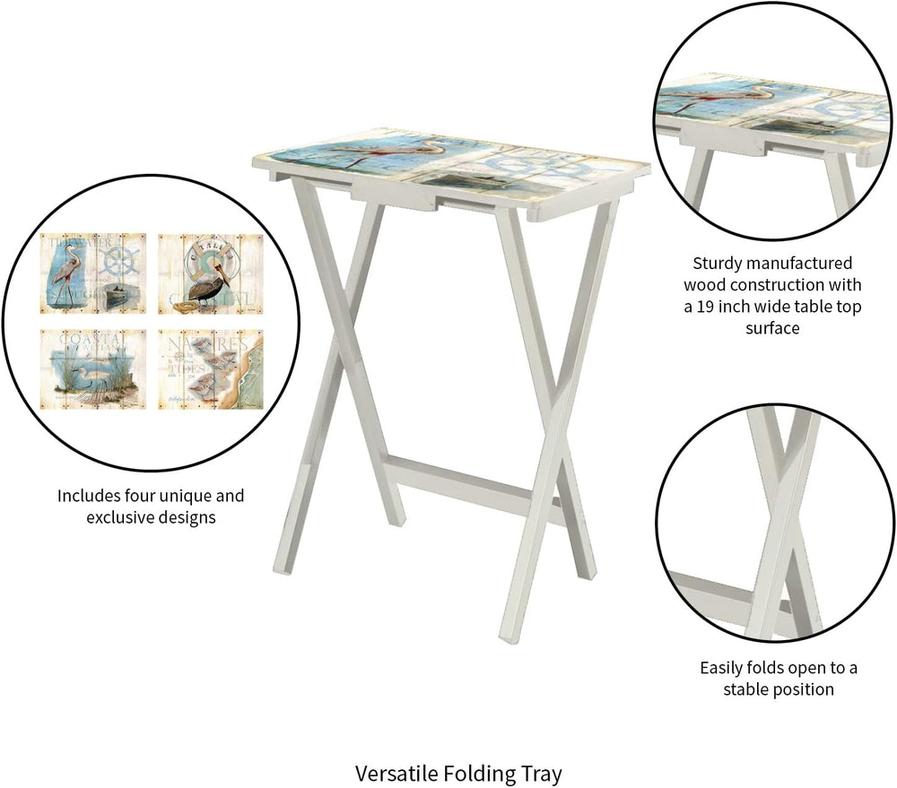 Cape Craftsmen Coastal Bird Folding TV Tray Tables - Shorebird-Themed Design,...