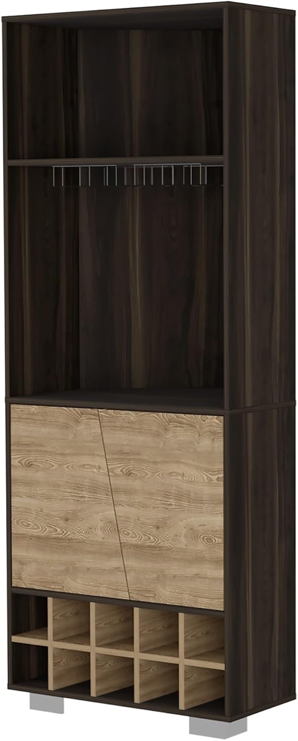 Wine Rack 10-Bottle 3-Shelf Corner Cabinet, Pantry Storage Cabinet Locker for...
