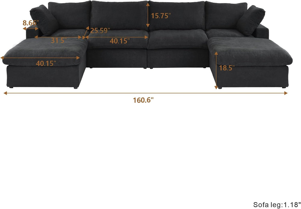 JACH 160.6" U-Shaped Sectional Couch, Modern Modular Convertible Sofa wi...