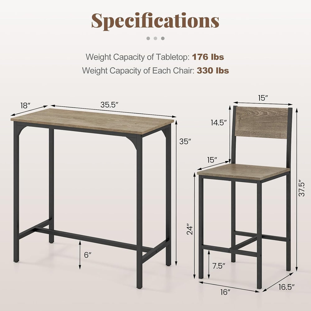 Tangkula 3 Piece Counter Height Bar Table Set, Pub Table and Chairs Set of 2,...
