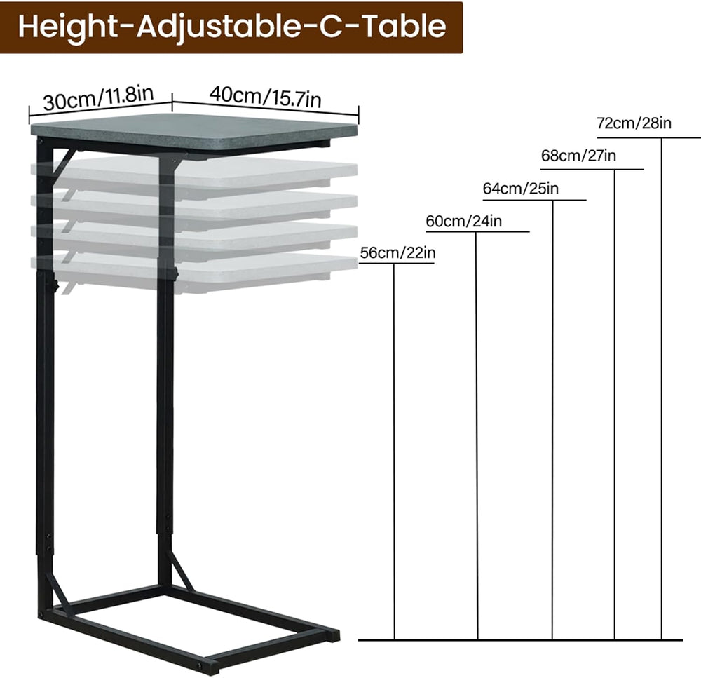 C-Shaped End Table for Couch, Adjustable Sofa Side Table with Sturdy Metal Fr...