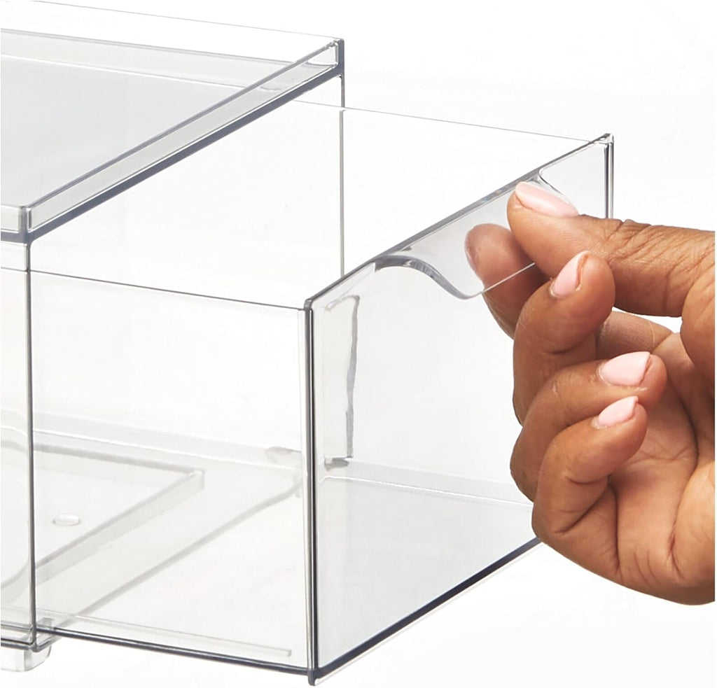 mDesign Plastic Bathroom Organizer Bin w/Pull Out Drawer - Slim Stackable Storage Container for Bathroom Accessories - Perfect for Organizing Bathroom Cabinet - Lumiere Collection - 4 Pack - Clear