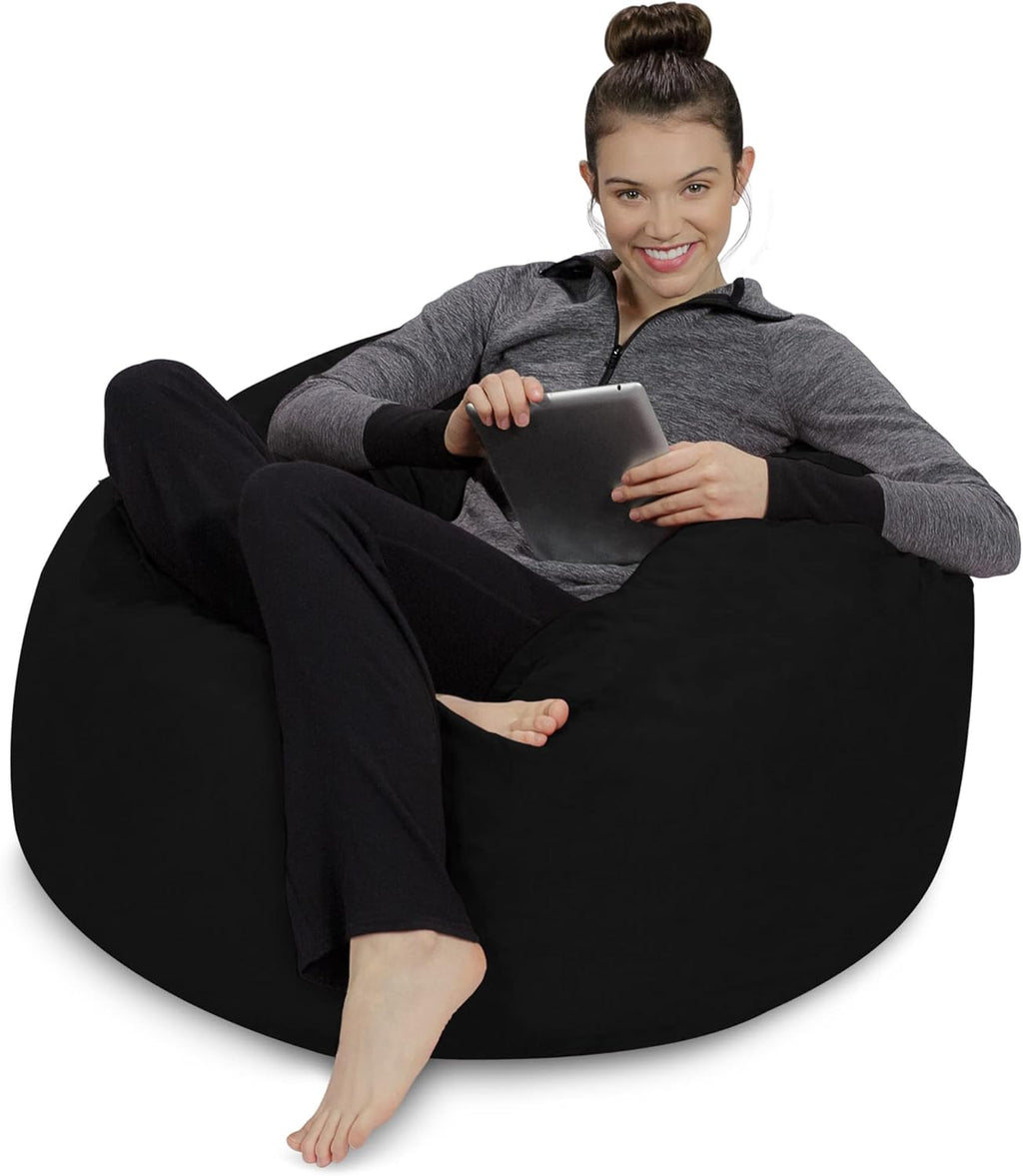 Sofa Sack Bean Bag Chair - Plush, Ultra Soft - Memory Foam Bean Bag Chair with Microsuede Cover - Stuffed Foam Filled Furniture and Accessories for Dorm Room 3 Feet - Midnight Black