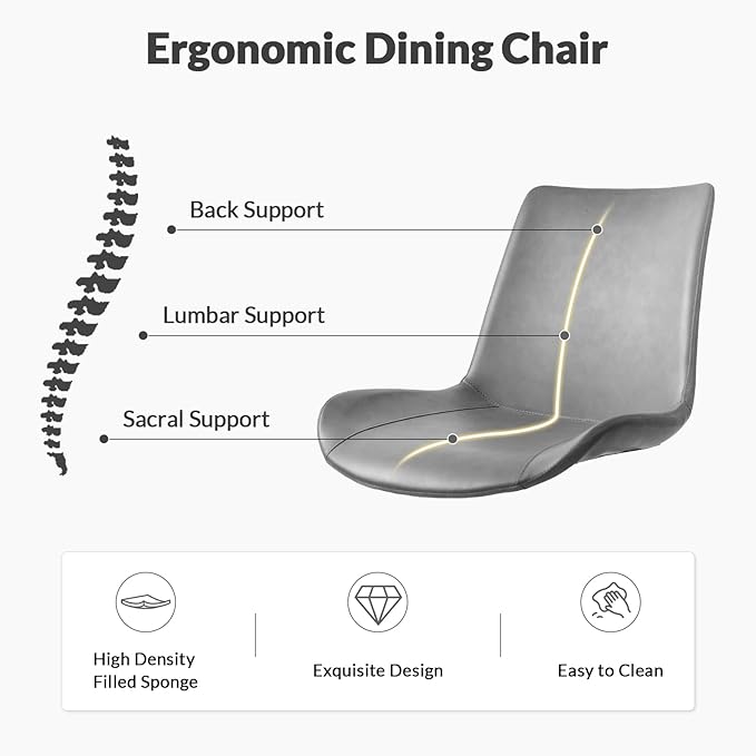 Dining Chairs, Modern PU Leather Dining Room Chair with Sturdy Metal Legs, Upholstered Seat Dinner Chairs Accent Side Chairs for Indoor Kitchen Living Room (Grey, Set of 8)