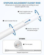 2 PACK Closet Rods for Hanging Clothes, 17 to 54 Inches Stepless Adjustable Metal Closet Rod, 1.3 Inches Heavy Duty Clothes Hanging Rod for Closet Wardrobes Laundry RV, White