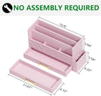 Bamboo Desk Organizer Mail Holder Countertop Wood Desk Drawer Tabletop Storage Box Pen Holder Letter Sorter Makeup Organizer for School Home Office Supplies with Pen Holder Pink