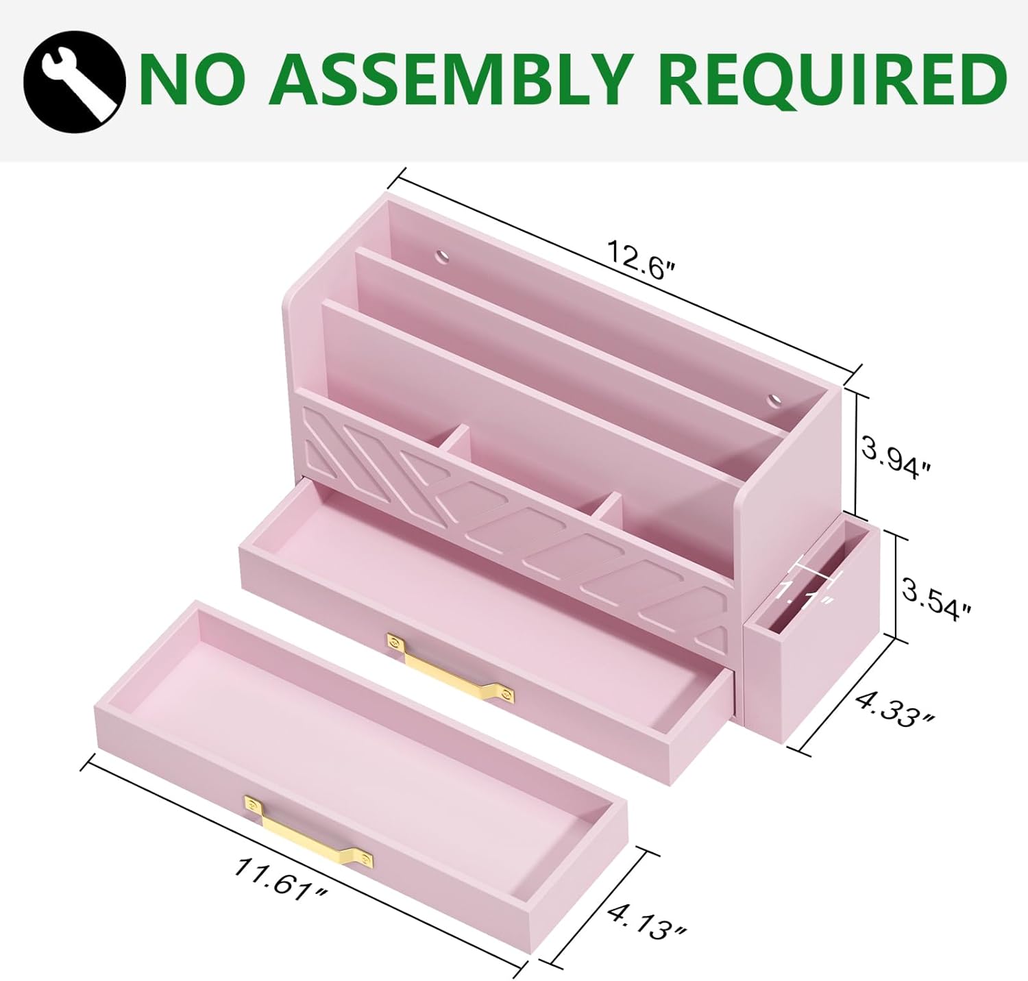 Bamboo Desk Organizer Mail Holder Countertop Wood Desk Drawer Tabletop Storage Box Pen Holder Letter Sorter Makeup Organizer for School Home Office Supplies with Pen Holder Pink