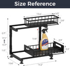 Under Sink Organizer, 2-Tier Pull Out Cabinet Drawer with Adjustable Height 13.7-17.1", Kitchen Bathroom Storage Rack, Heavy Duty Metal Sliding Basket Shelf