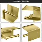 Tindbea Toilet Paper Holder with Phone Shelf, Adhesive or Screw Wall Mount Toilet Tissue Roll Holder, Rustproof & Multifunctional Stainless Steel Bathroom Storage Dispenser (Brushed Gold)