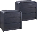 25" Tall Modern Nightstand Set of 2, 23.6" Wide Wood Bedside Table with Charging Station, 3 Storage Drawers Side Table w/Curved Profile Design, End Table for Bedroom, Black
