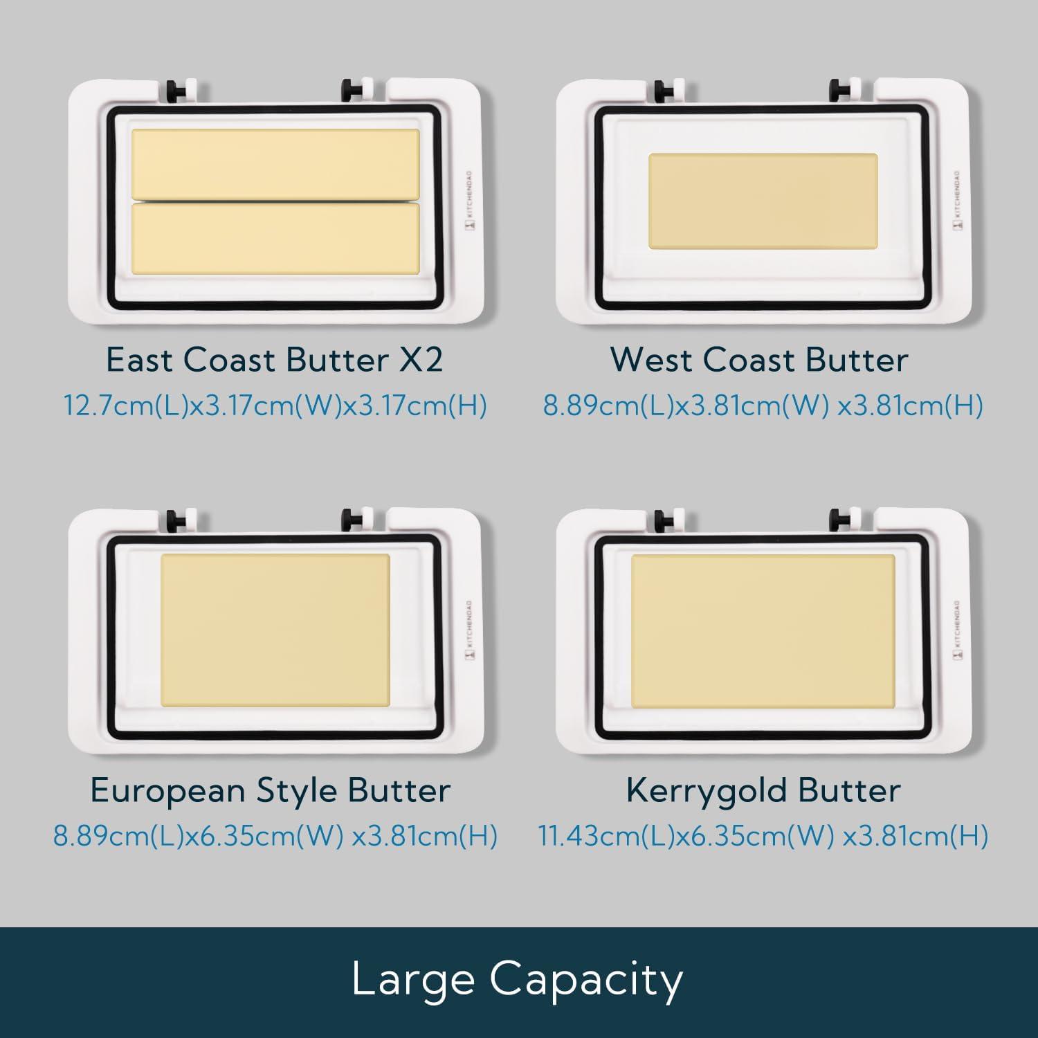 KITCHENDAO Airtight Flip-Top Butter Dish with Lid for Countertop and Refrigerator, Butter Keeper, Plastic Butter Holder Tray for 2 Sticks East Coast/West Coast/European Style/ Kerrygold Butter