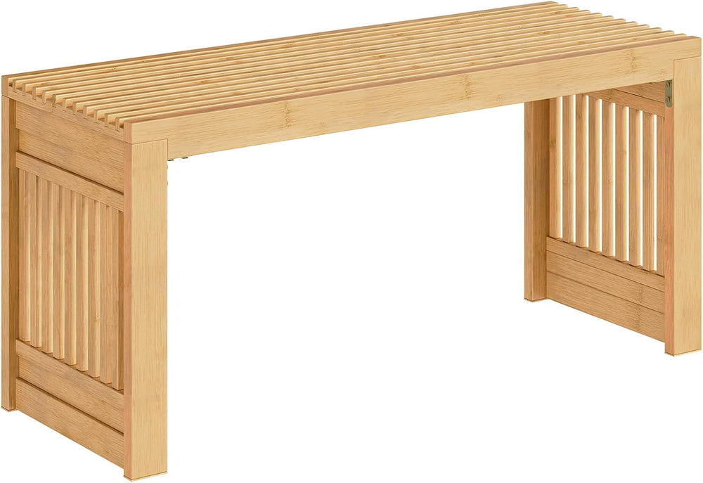 HOOBRO Bamboo Dining Bench, 35 inch Farmhouse Kitchen Table Bench, Solid Bamb...