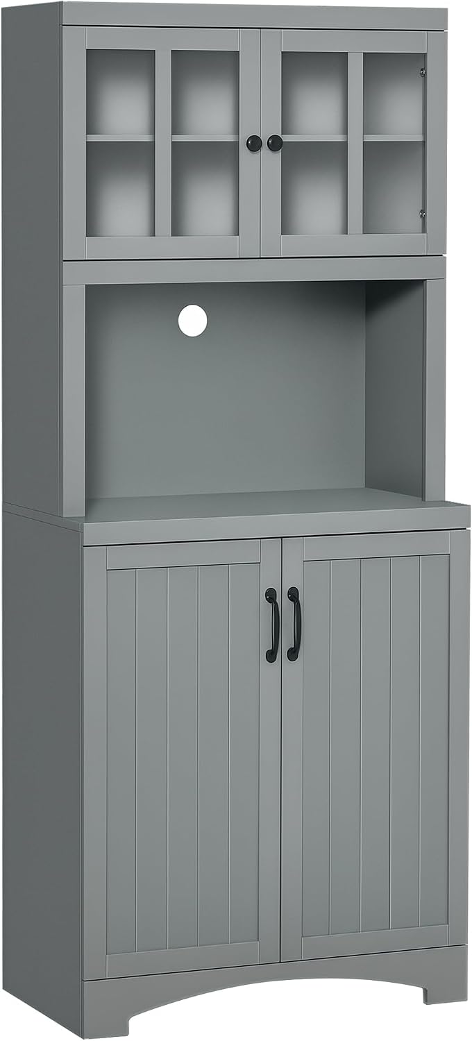 HOMCOM Kitchen Hutch 70" Pantry Cabinet Glass Framed Door Dining Room Gr...