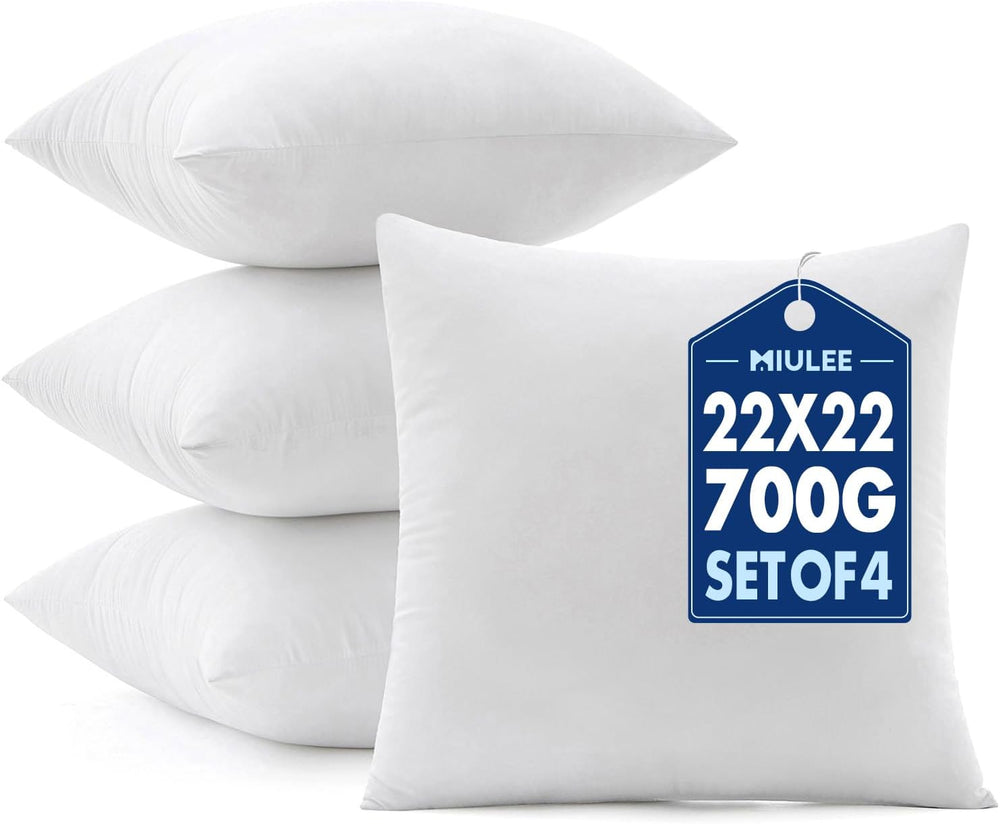 MIULEE 22x22 Pillow Inserts 4 Pack, 100% Virgin Fiber Filling Throw Pillows