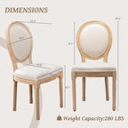 French Country Dining Chairs Set of 2,Farmhouse Upholstered Dining Room Chairs with Round Back and Solid Leg,Fabric Kitchen Side Chairs for Kitchen/Bedroom/Dining Room,Beige