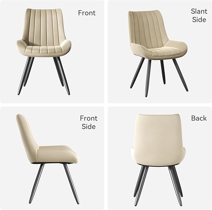 Dining Chairs Set of 2, Mid Century Modern Kitchen Chairs with Soft Cushion, Comfortable Upholstered Fabric Dining Room Chairs for Kitchen,Dark Beige