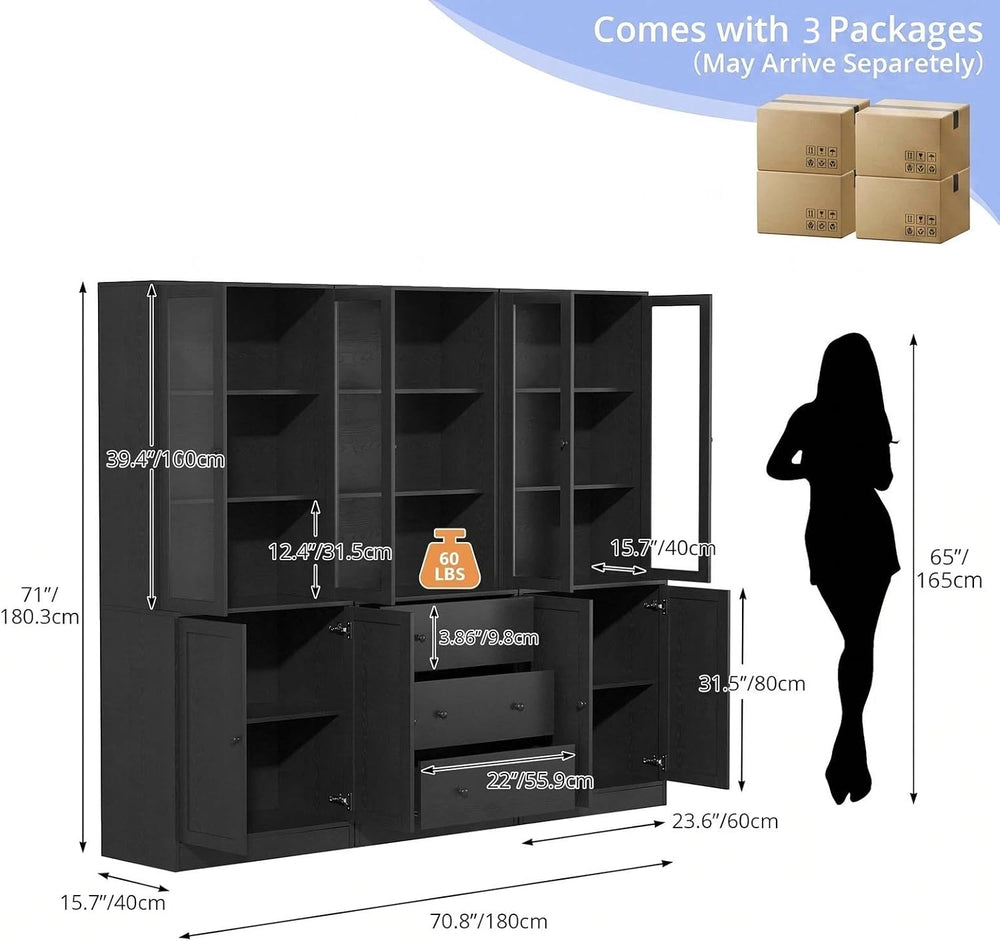 TUSY 71" H Bookshelf with Storage, 6-Tier Modern Bookshelves with 3 Larg...