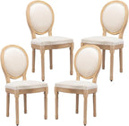 French Country Dining Chairs Set of 4,Farmhouse Upholstered Dining Room Chairs with Round Back and Solid Leg,Fabric Kitchen Side Chairs for Kitchen/Bedroom/Dining Room,Beige