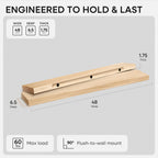 Homeforia 48 inch Natural Floating Shelf, High End Solid Real Wood 48inch Small Floating Shelves for Wall Mounted, Natural Wooden Floating Shelves, Heavy Duty Bracket, 48 X 6.5 X 1.75 in, Set of 3