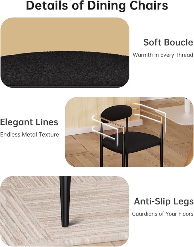 Morden Fort Black Upholstered Dining Chairs Set of 6, Modern Fabric Dining Ch...