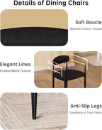 Morden Fort Black Upholstered Dining Chairs Set of 6, Modern Fabric Dining Chairs with Gold Arms and Metal Legs for Kitchen, Living Room and Reception
