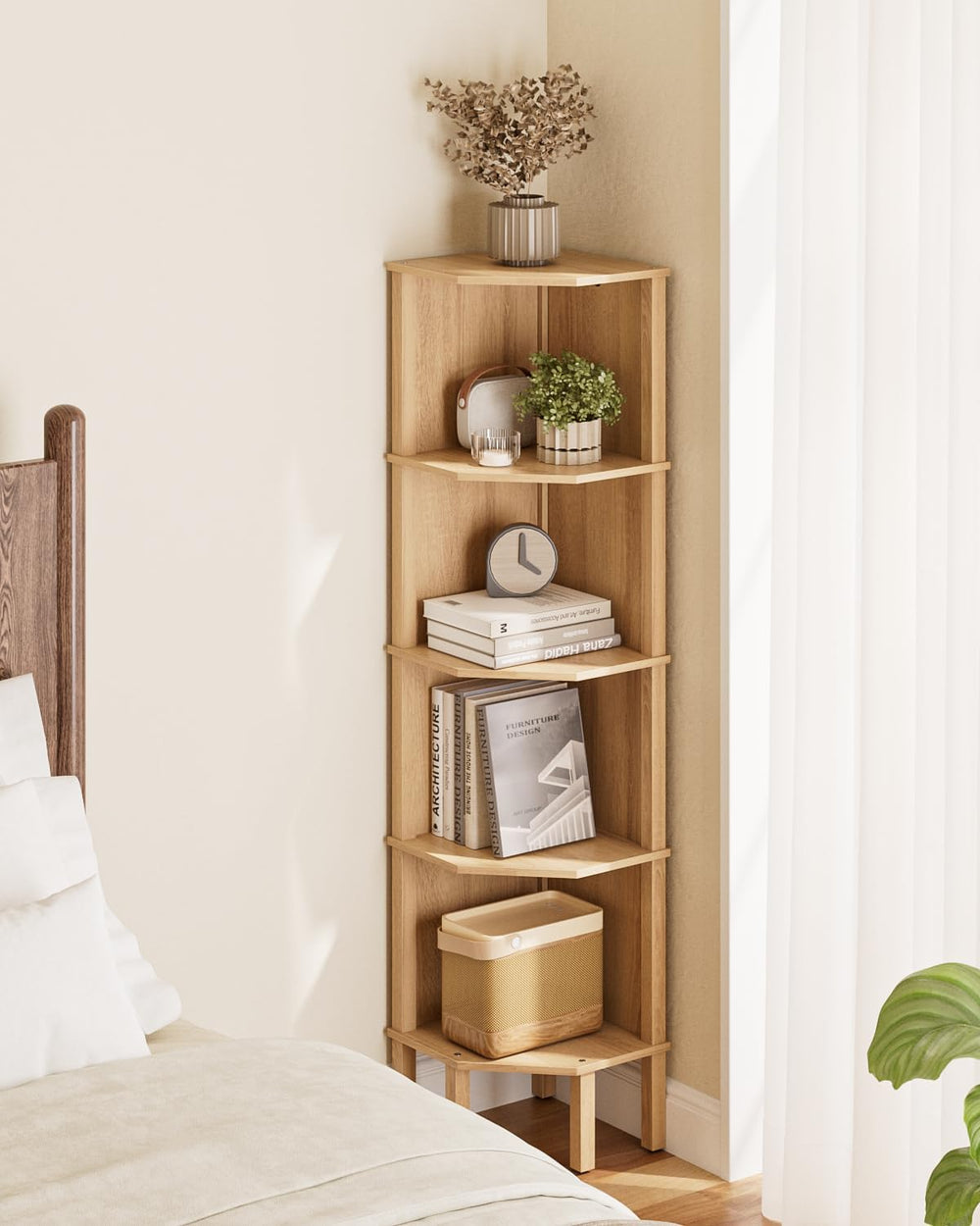 Corner Shelf, 5 Tier Corner Bookshelf, Display Corner Shelf Stand with Storag...