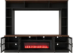 95.5" Wall Unit TV Stand Set with 39.4" Fireplace, Entertainment Center for Televisions Up to 80", Large Media Console with Cabinets and Tempered Glass Doors for Living Room, Black