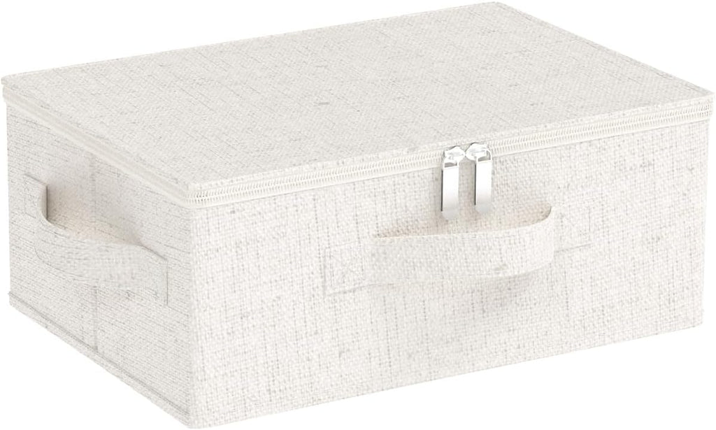 Underbed Storage Baskets with Lids,14.9x10.2x5.9in,Beige,1 Pack | Storage Boxes with Soft Cloth Handles,Thick PP Sheet Wardrobe Containers,Washable Drawer Organizer,Under Bed Bins for closet