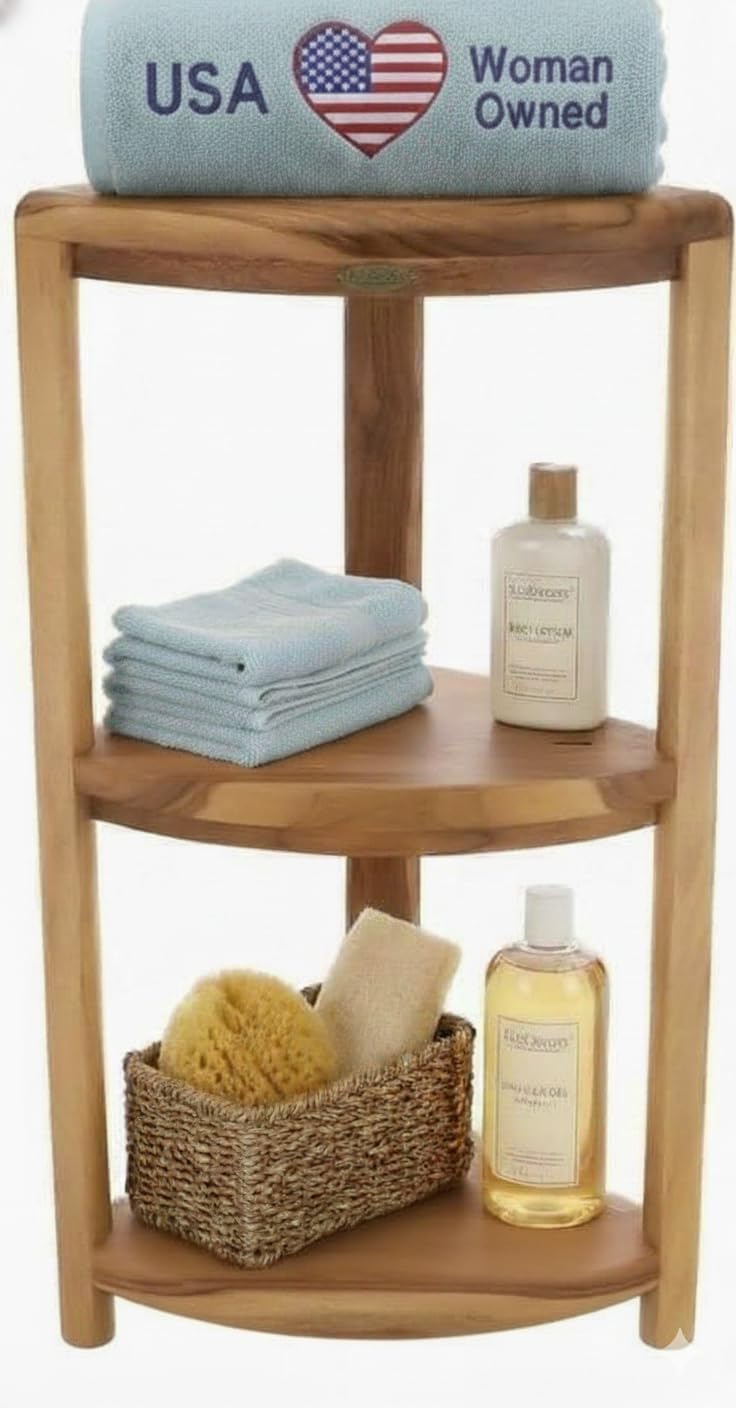 EcoDecors 3-Tier Shelf Waterproof Teak Wood Shower Shelf for Inside Shower Provides Storage, and Organization for Bathroom Accessories