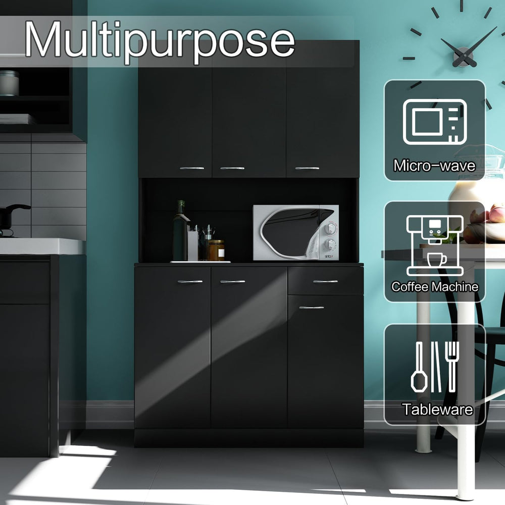 71" Black Kitchen Pantry Cabinets with Microwave Stand, 6 Doors & 3 ...