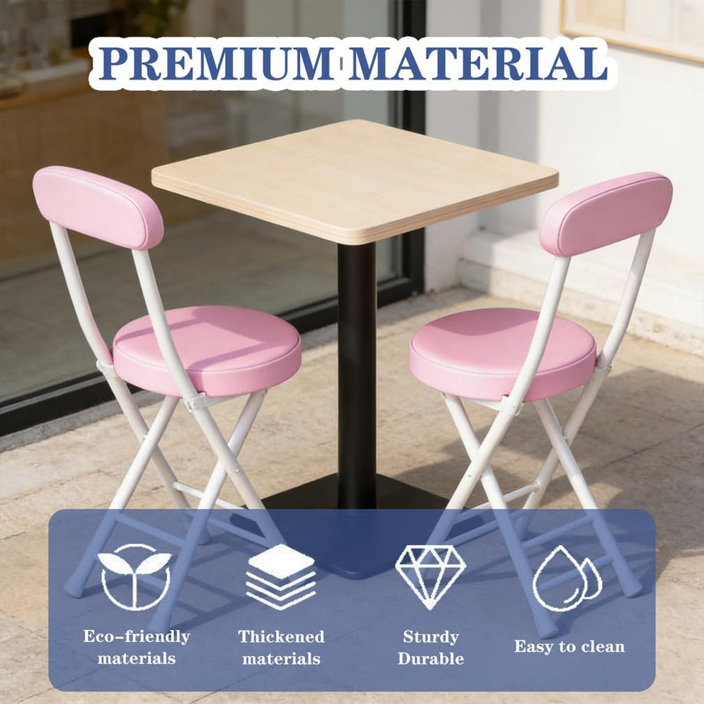 Folding Stool with Back, Padded Leather Round Foldable Stool, Foldable Bar Ch...